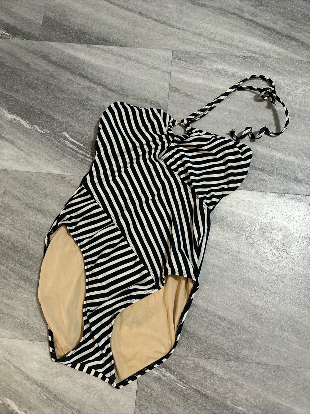 Spiegel black and white striped one piece swimsuit size 4